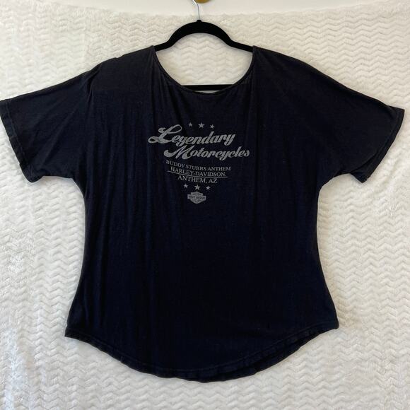 Vintage Harley Davidson Black Thrash Distressed Grunge Graphic Shirt Women Large - Picture 2 of 9